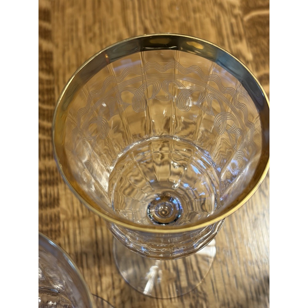 3 Vintage Tiffin-Franciscan 14196-6 Wine Water Goblet Stem Glass Etched Gold Rim - Picture 5 of 8